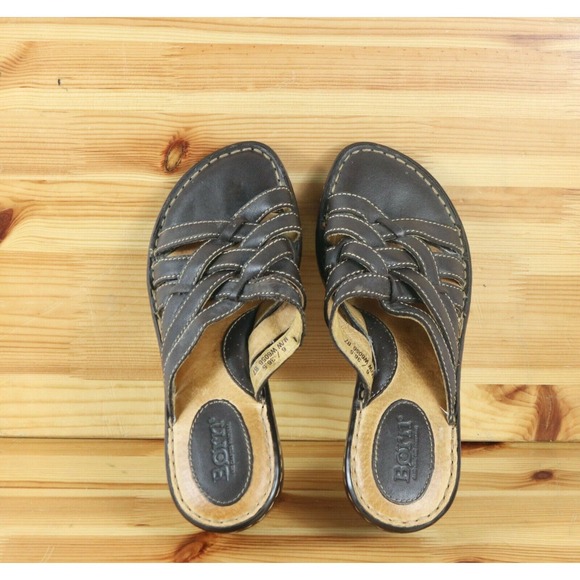 Born Handcrafted Basket Weave Leather Wedge Slides Sandals Women's Size 6 Brown - Picture 4 of 6